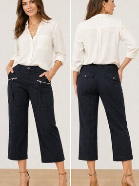 Banana Republic Dark Blue Stretch Cargo Cropped Pants Size 10